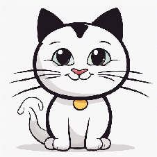 A cartoon illustration of a black and white cat